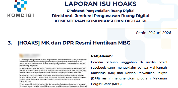 Isu Hoaks & Disinformasi 29 Juni 2026