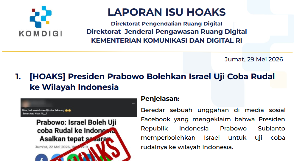 Isu Hoaks & Disinformasi 29 Mei 2026