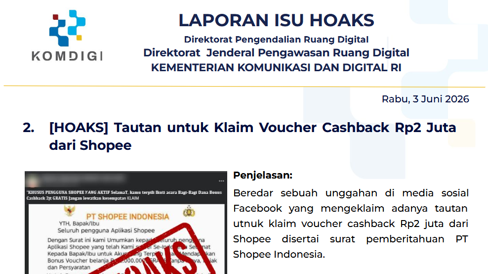 Isu Hoaks & Disinformasi 3 Juni 2026