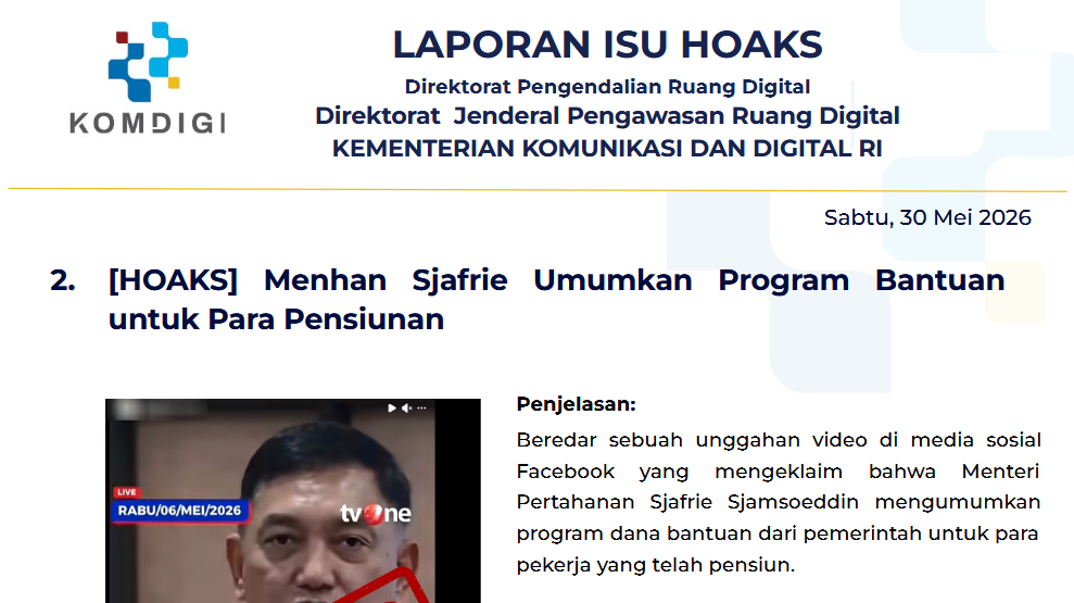 Isu Hoaks & Disinformasi 30 Mei 2026