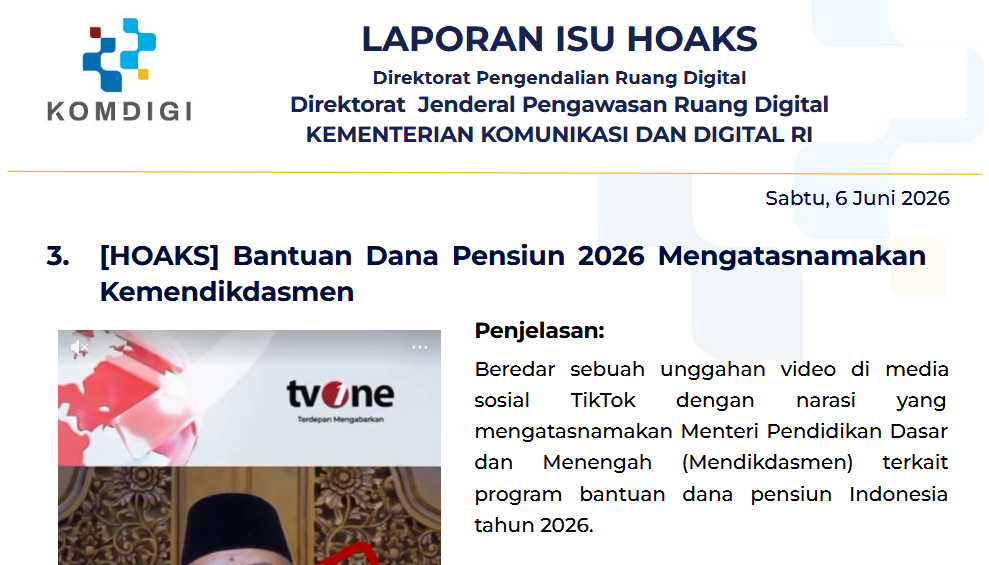 Isu Hoaks & Disinformasi 6 Juni 2026