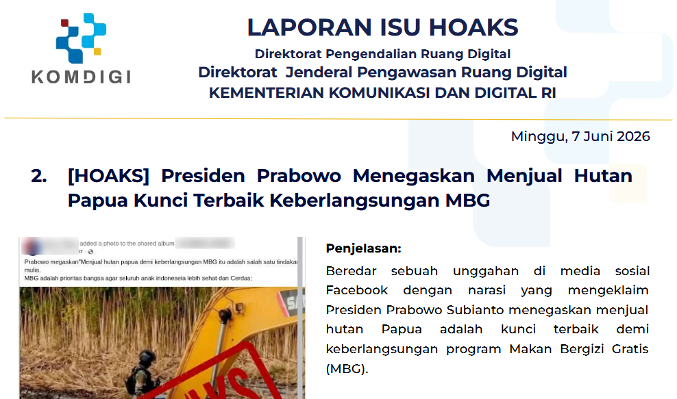 Isu Hoaks & Disinformasi 7 Juni 2026