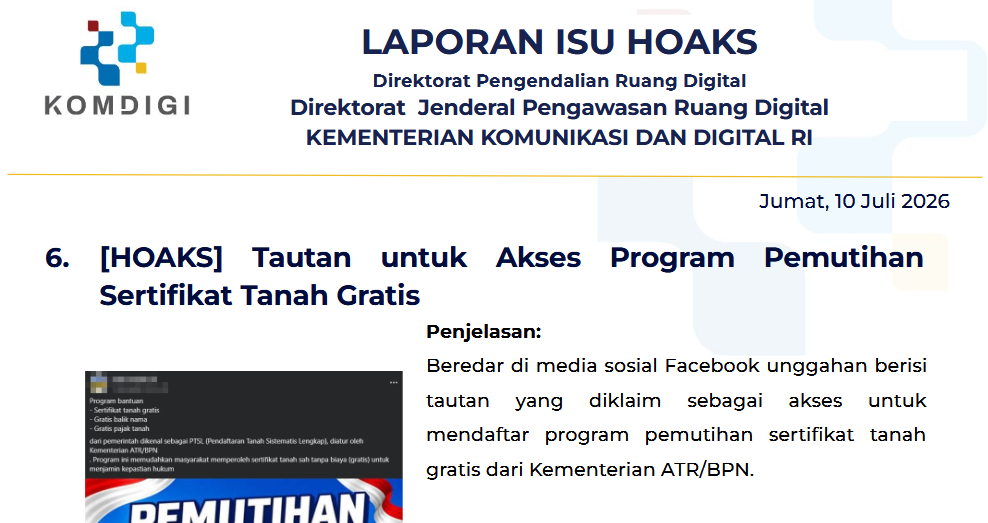 Isu Hoaks & Disinformasi 10 Juli 2026