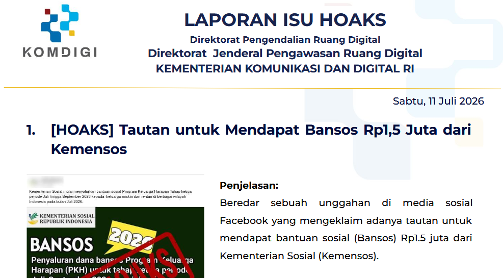 Isu Hoaks & Disinformasi 11 Juli 2026