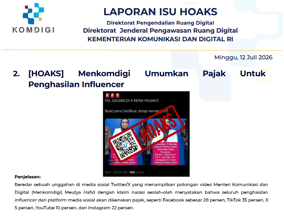 Isu Hoaks & Disinformasi 12 Juli 2026