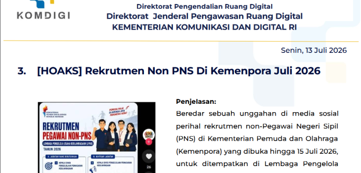 Isu Hoaks & Disinformasi 13 Juli 2026