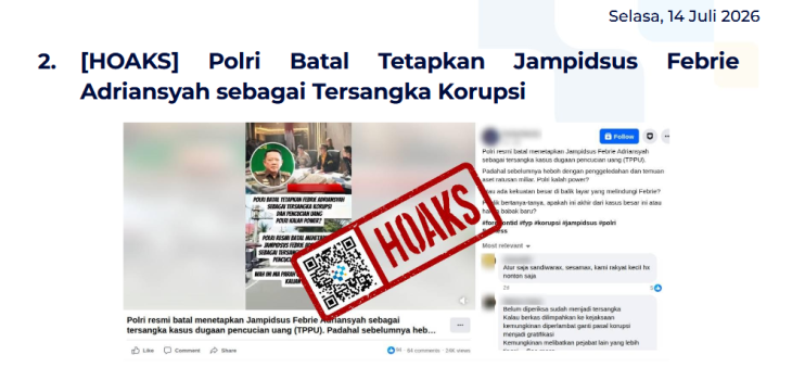 Isu Hoaks & Disinformasi 14 Juli 2026