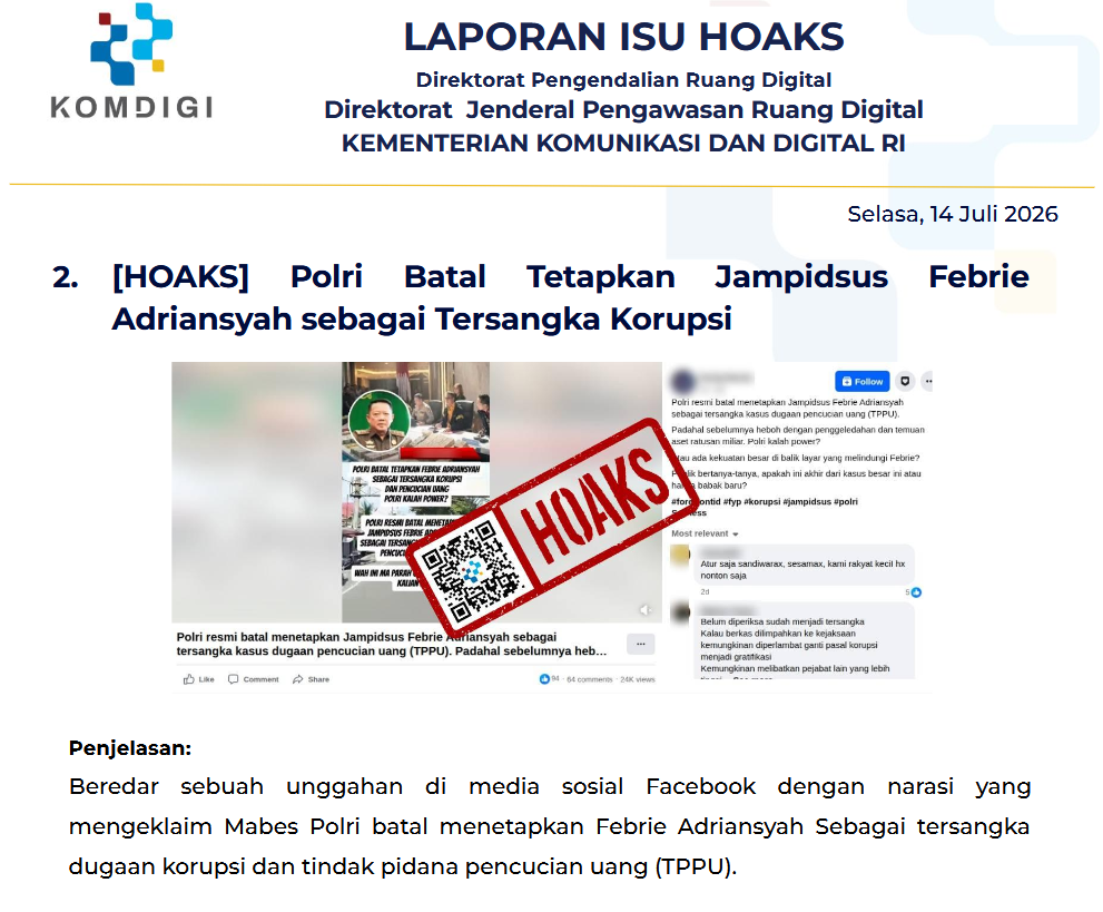Isu Hoaks & Disinformasi 14 Juli 2026