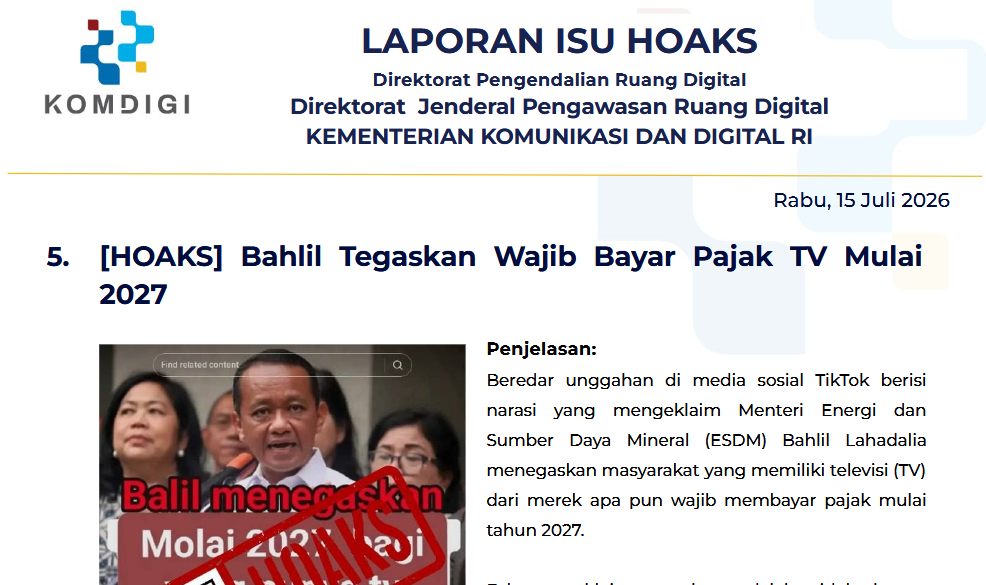 Isu Hoaks & Disinformasi 15 Juli 2026