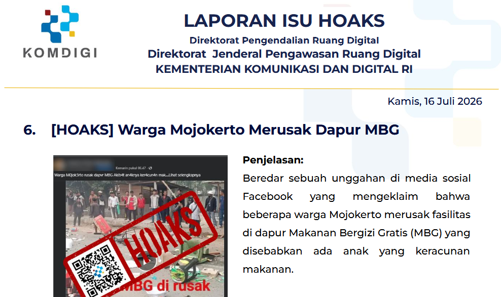 Isu Hoaks & Disinformasi 16 Juli 2026
