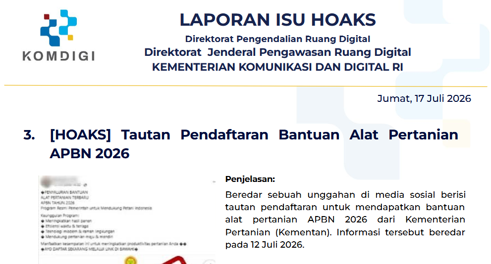 Isu Hoaks & Disinformasi 17 Juli 2026
