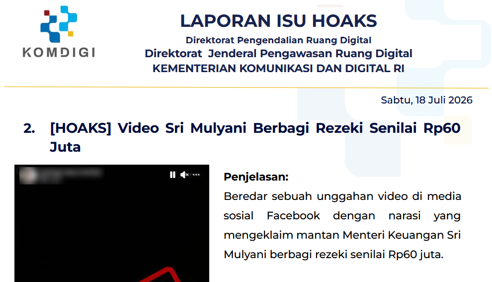 Isu Hoaks & Disinformasi 18 Juli 2026