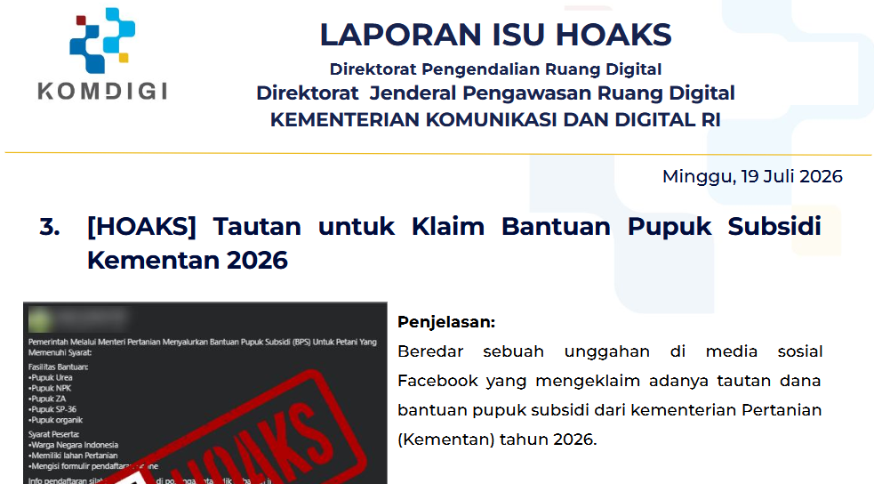 Isu Hoaks & Disinformasi 19 Juli 2026