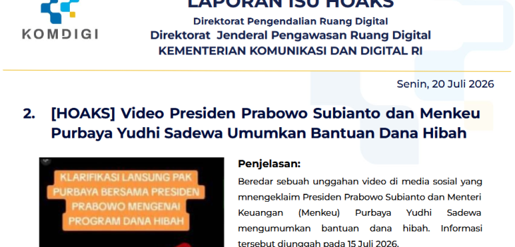 Isu Hoaks & Disinformasi 20 Juli 2026