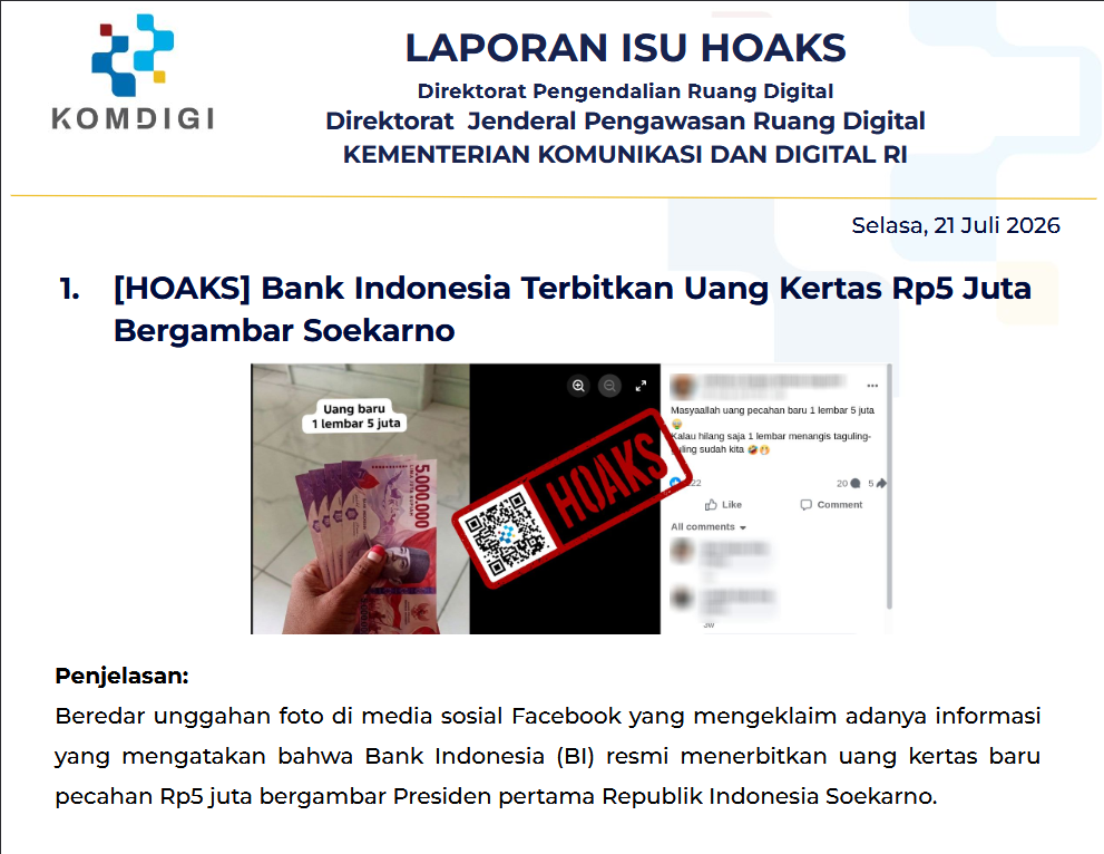 Isu Hoaks & Disinformasi 21 Juli 2026