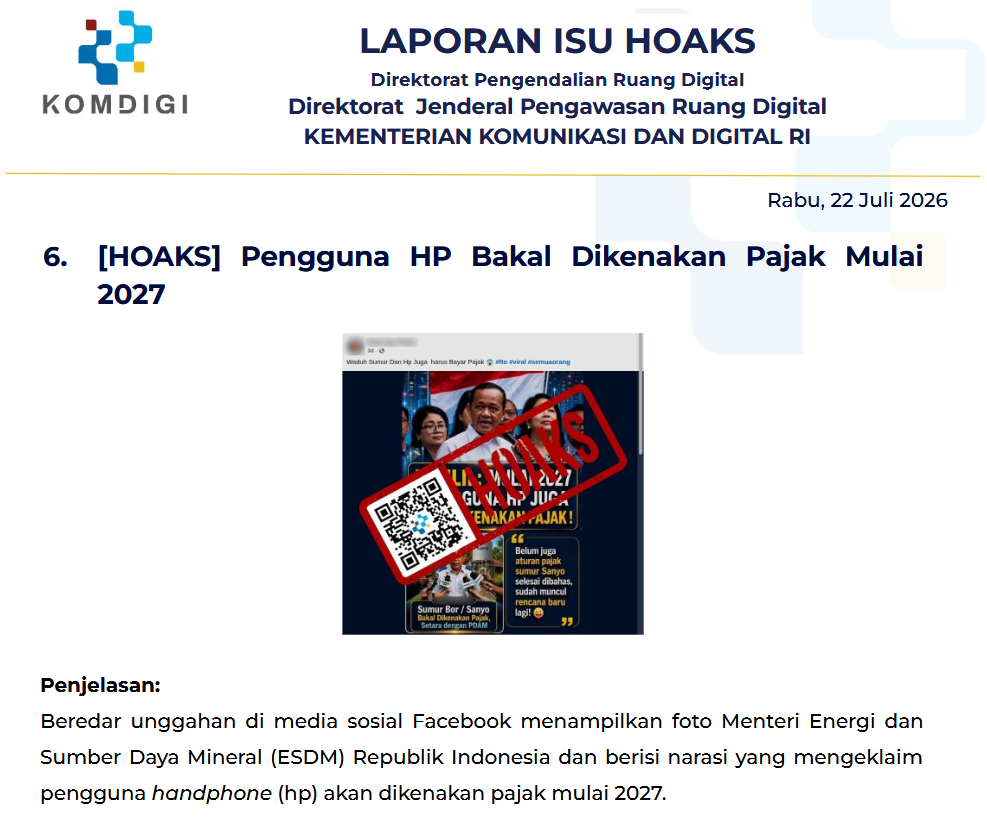 Isu Hoaks & Disinformasi 22 Juli 2026