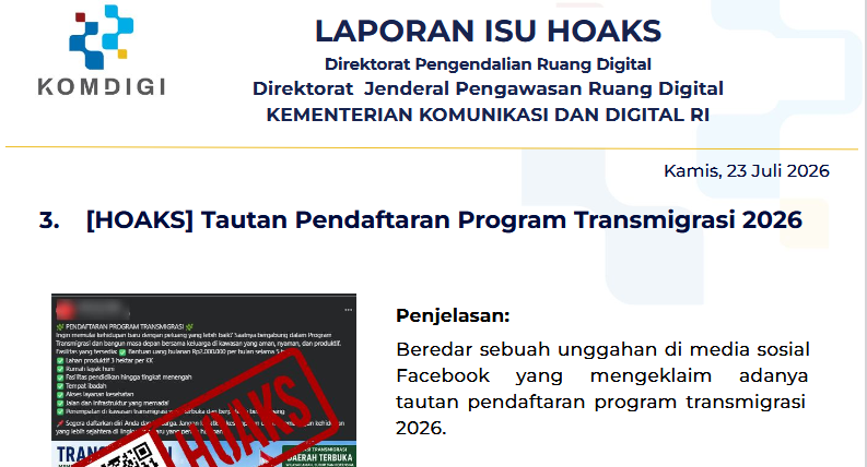 Isu Hoaks & Disinformasi 23 Juli 2026