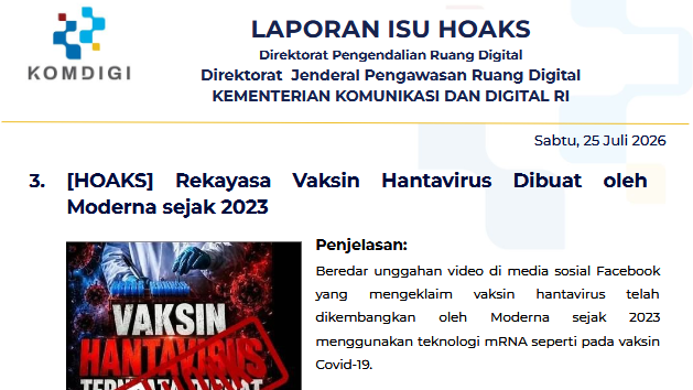 Isu Hoaks & Disinformasi 25 Juli 2026