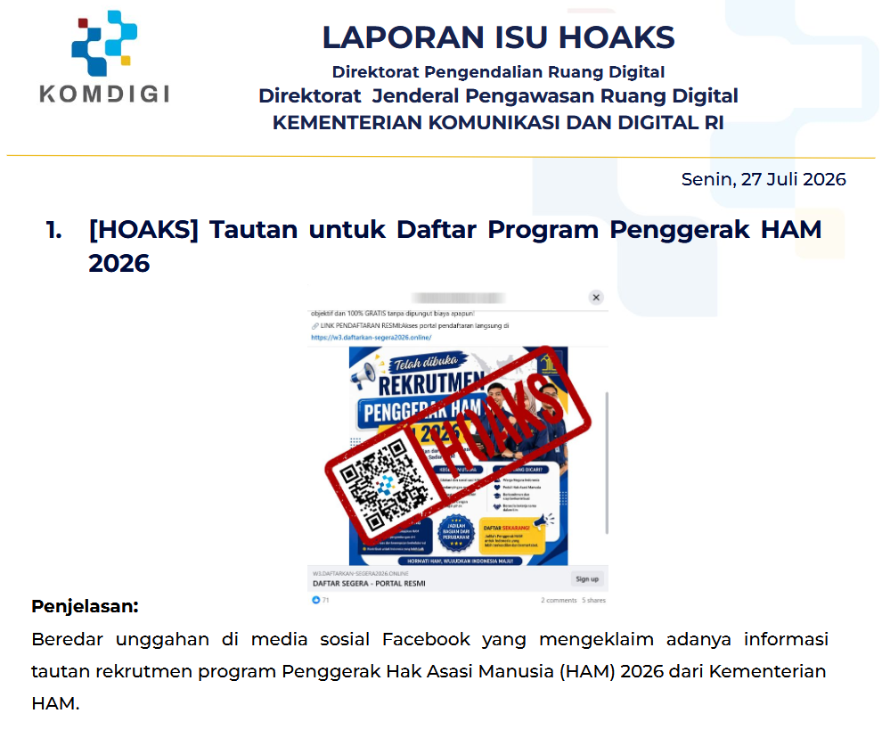 Isu Hoaks & Disinformasi 27 Juli 2026
