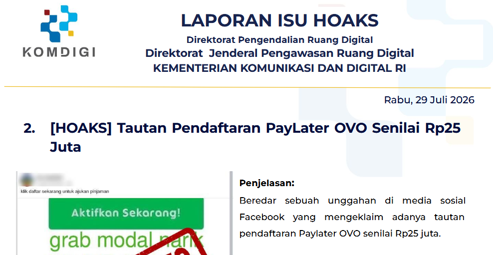 Isu Hoaks & Disinformasi 29 Juli 2026
