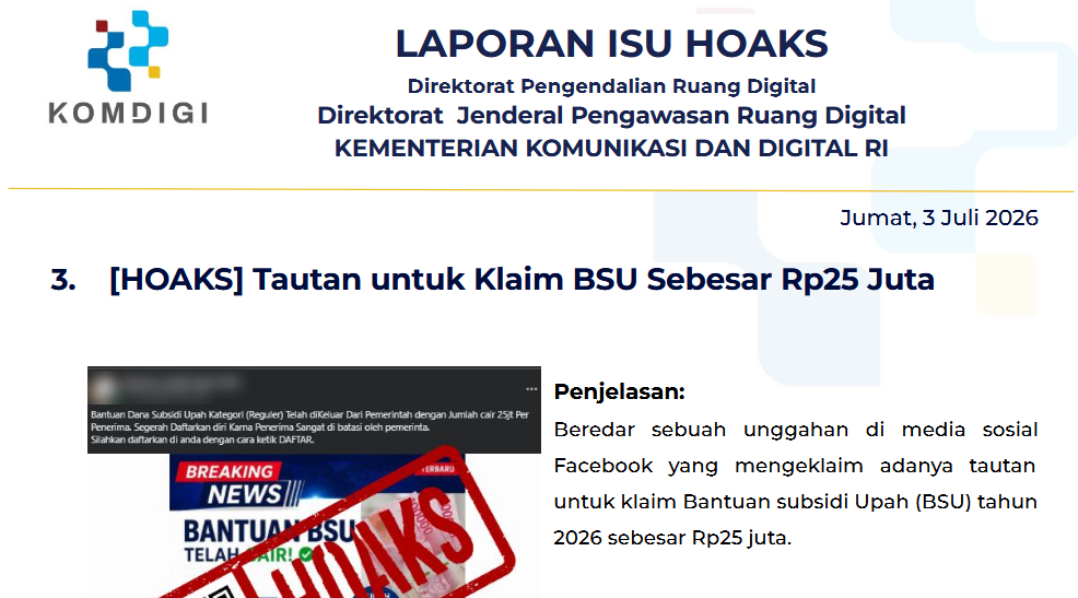 Isu Hoaks & Disinformasi 3 Juli 2026