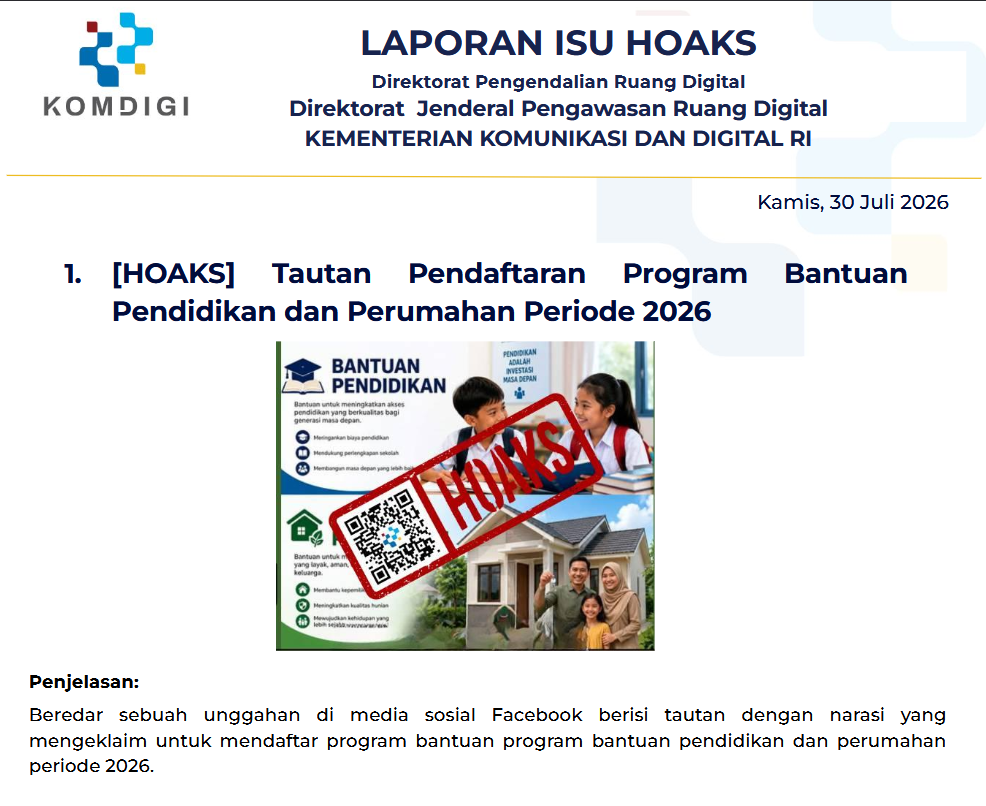 Isu Hoaks & Disinformasi 30 Juli 2026