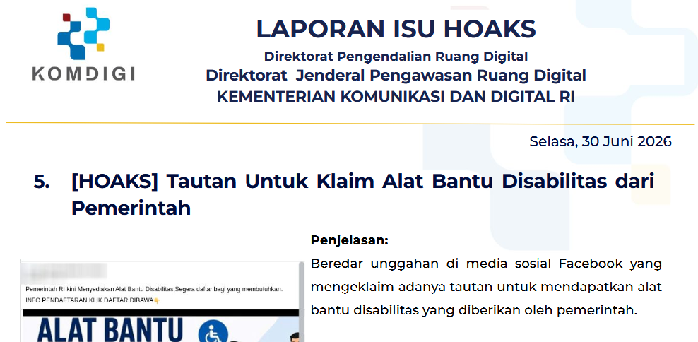 Isu Hoaks & Disinformasi 30 Juni 2026