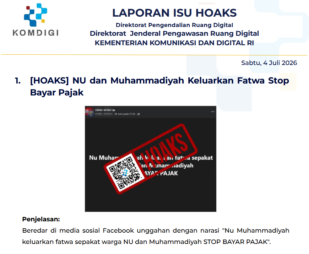 Isu Hoaks & Disinformasi 4 Juli 2026