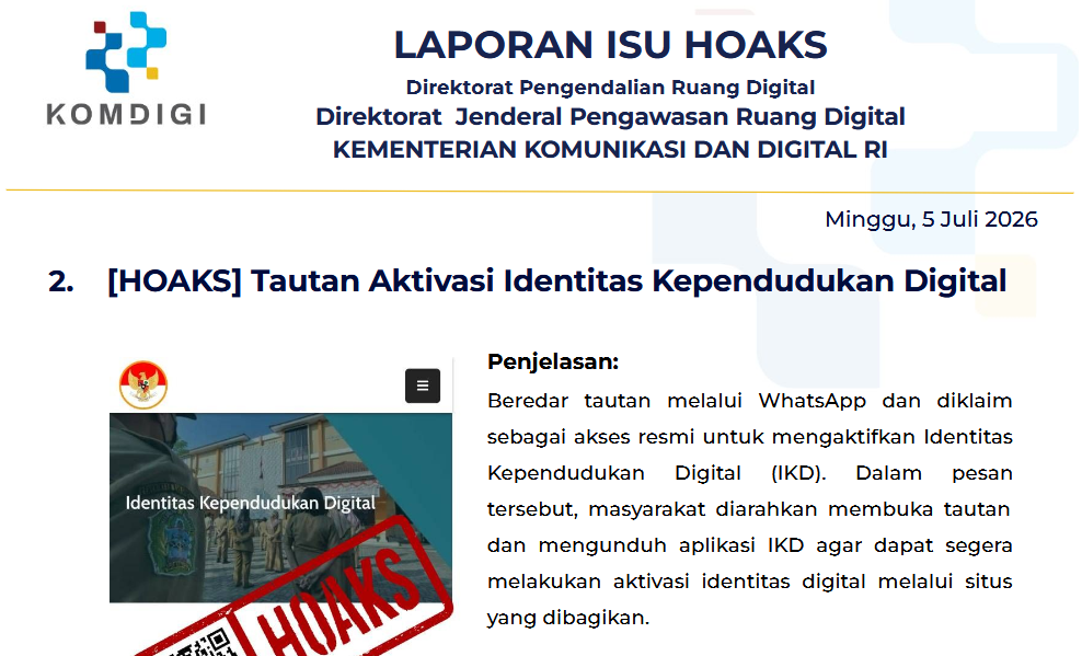 Isu Hoaks & Disinformasi 5 Juli 2026