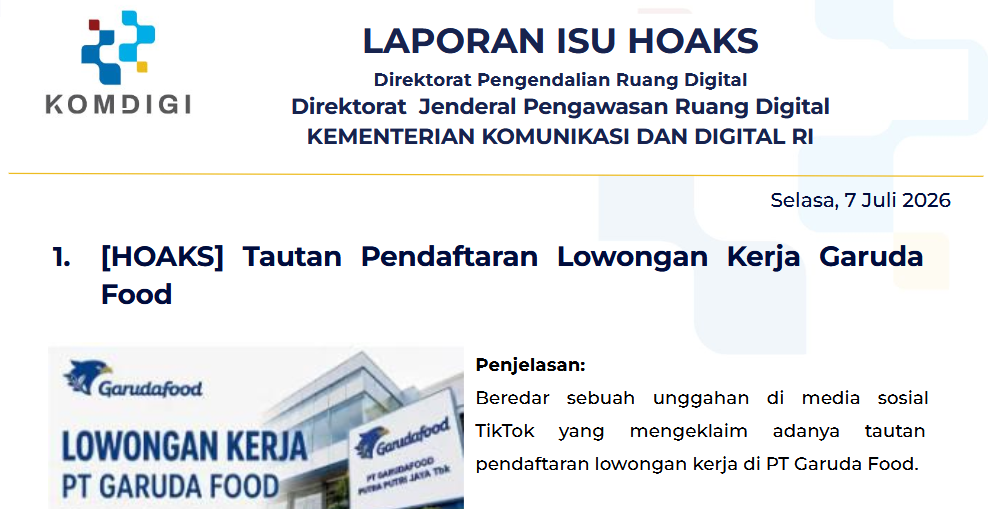 Isu Hoaks & Disinformasi 7 Juli 2026