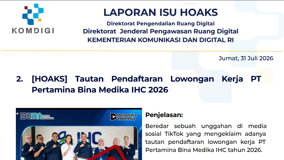 Isu Hoaks & Disinformasi 31 Juli 2026