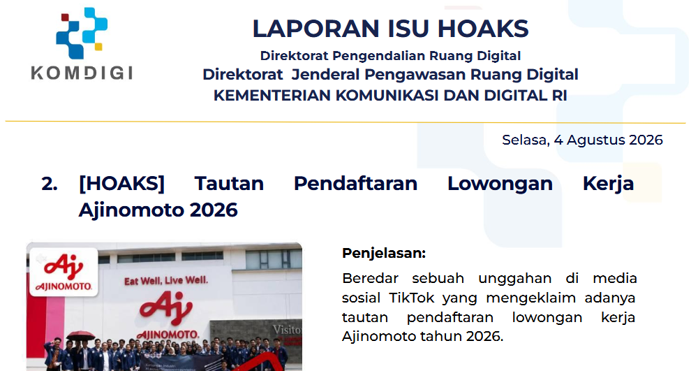 Isu Hoaks & Disinformasi 4 Agustus 2026