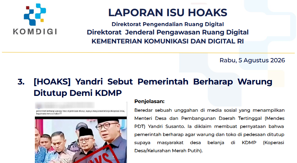 Isu Hoaks & Disinformasi 5 Agustus 2026